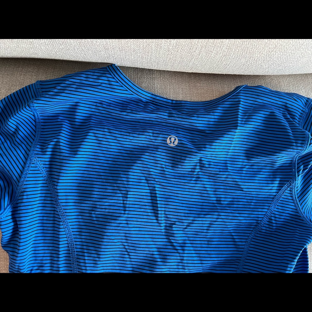 lululemon blue white stripe long sleeve athletic crop top size 4, lightly worn